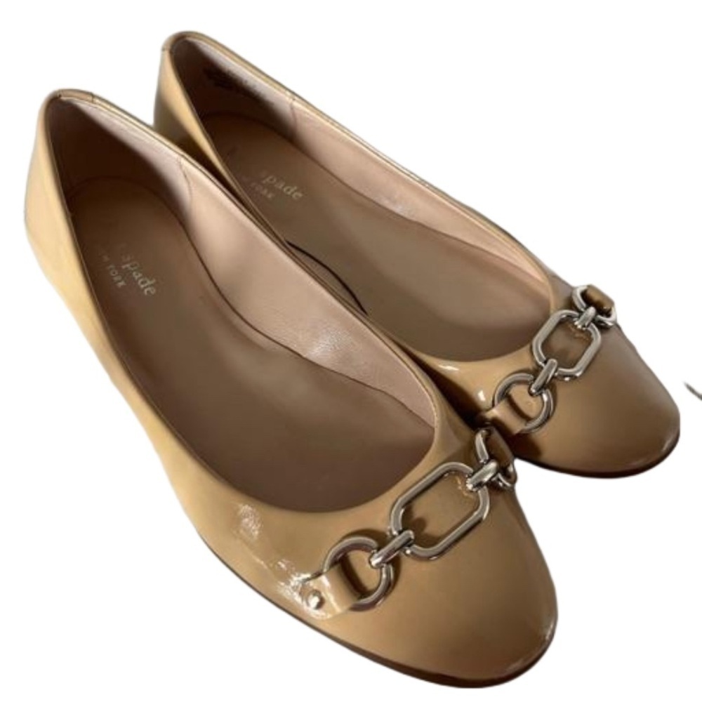 Kate Spade Pauly Leather Tan Chain Link Almond Toe Ballet Flats US 7